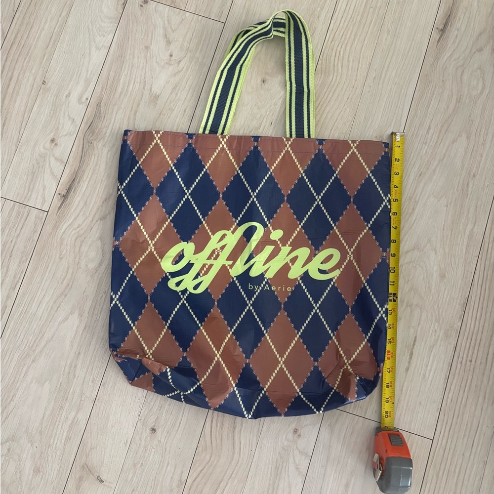 New Aerie Argyle Tote Bag - Brown and Blue - Picture 2 of 4